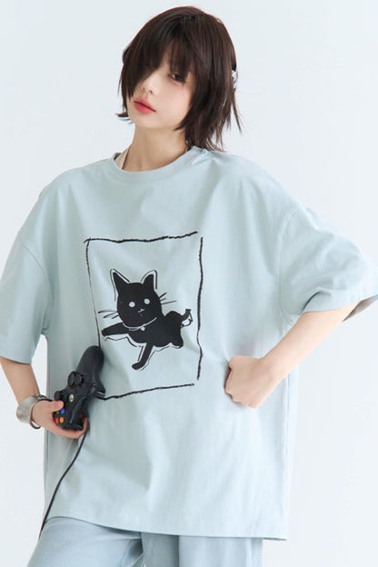 Illustriertes T-Shirt Casual Cat