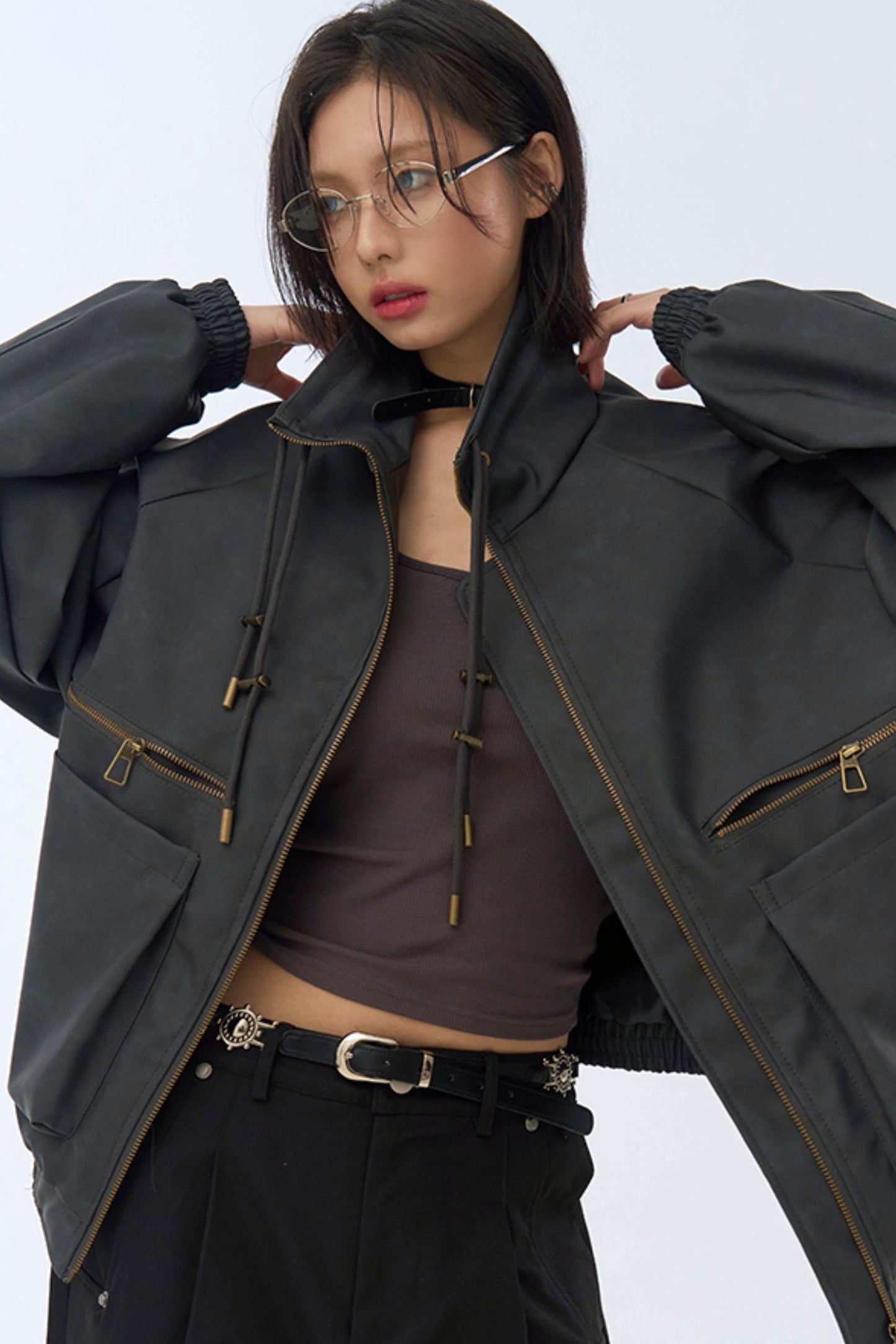 レトロスタンドレザーカラージャケット