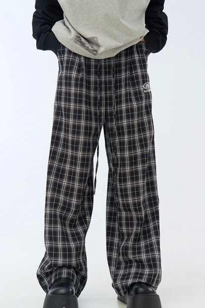 チェック柄ワイドレッグカジュアルパンツ