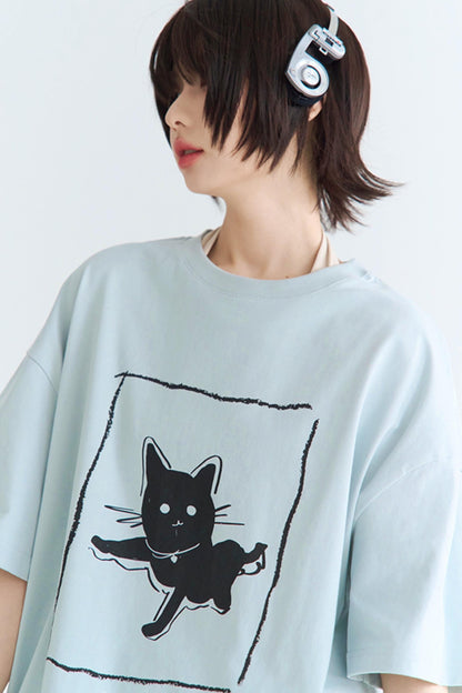 Illustriertes T-Shirt Casual Cat