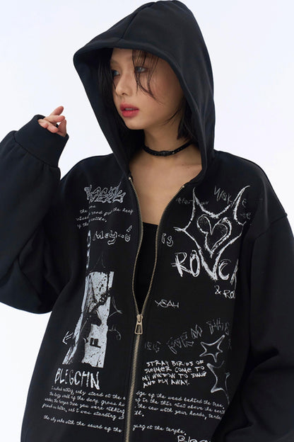 フード付きルーズパーカー グラフィティ