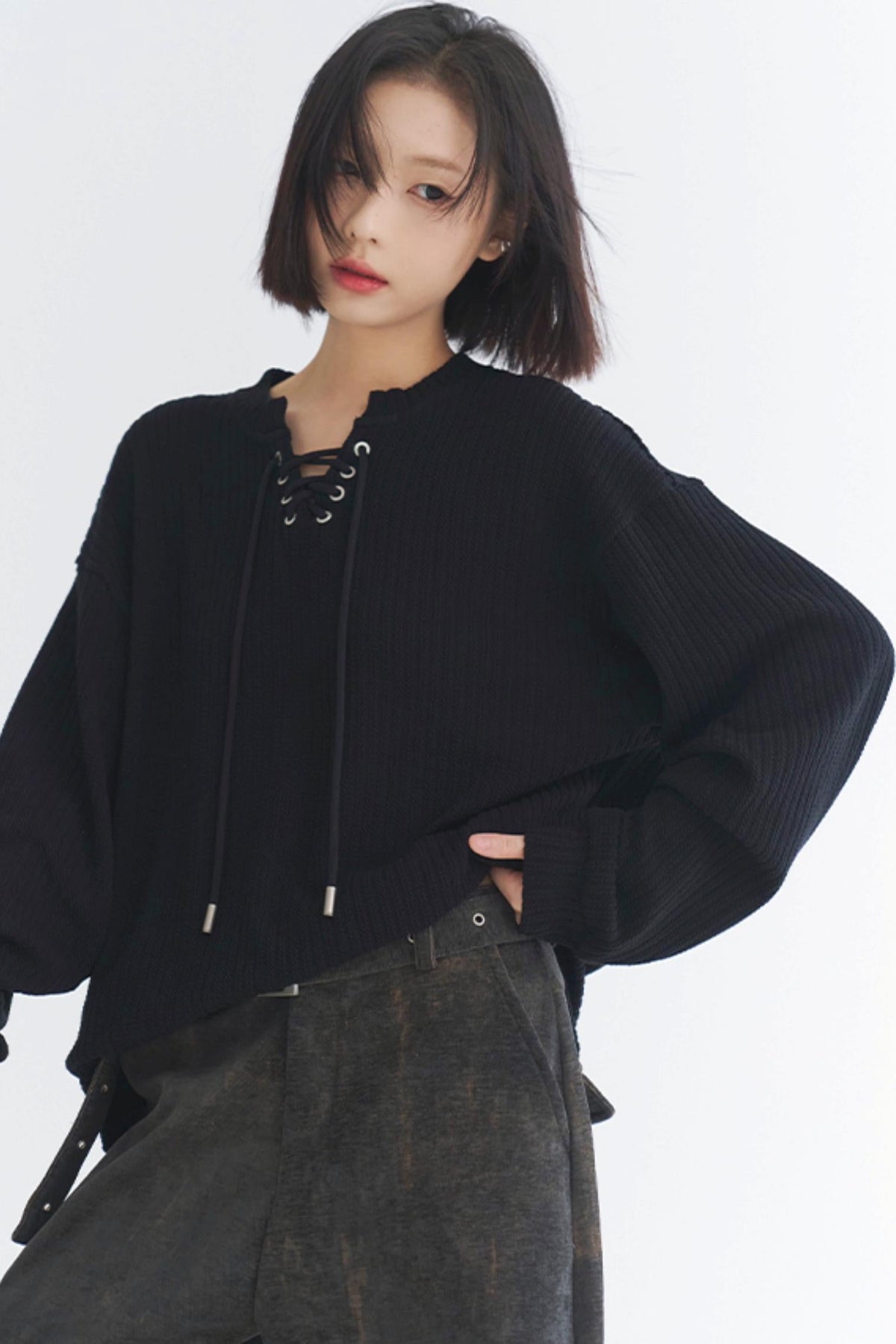Top oversize en maille à col V