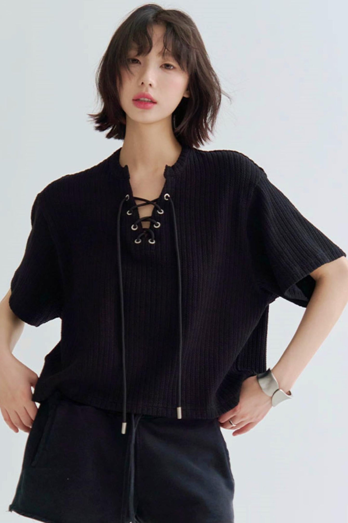 ルーズフィットTシャツ Vネックニット