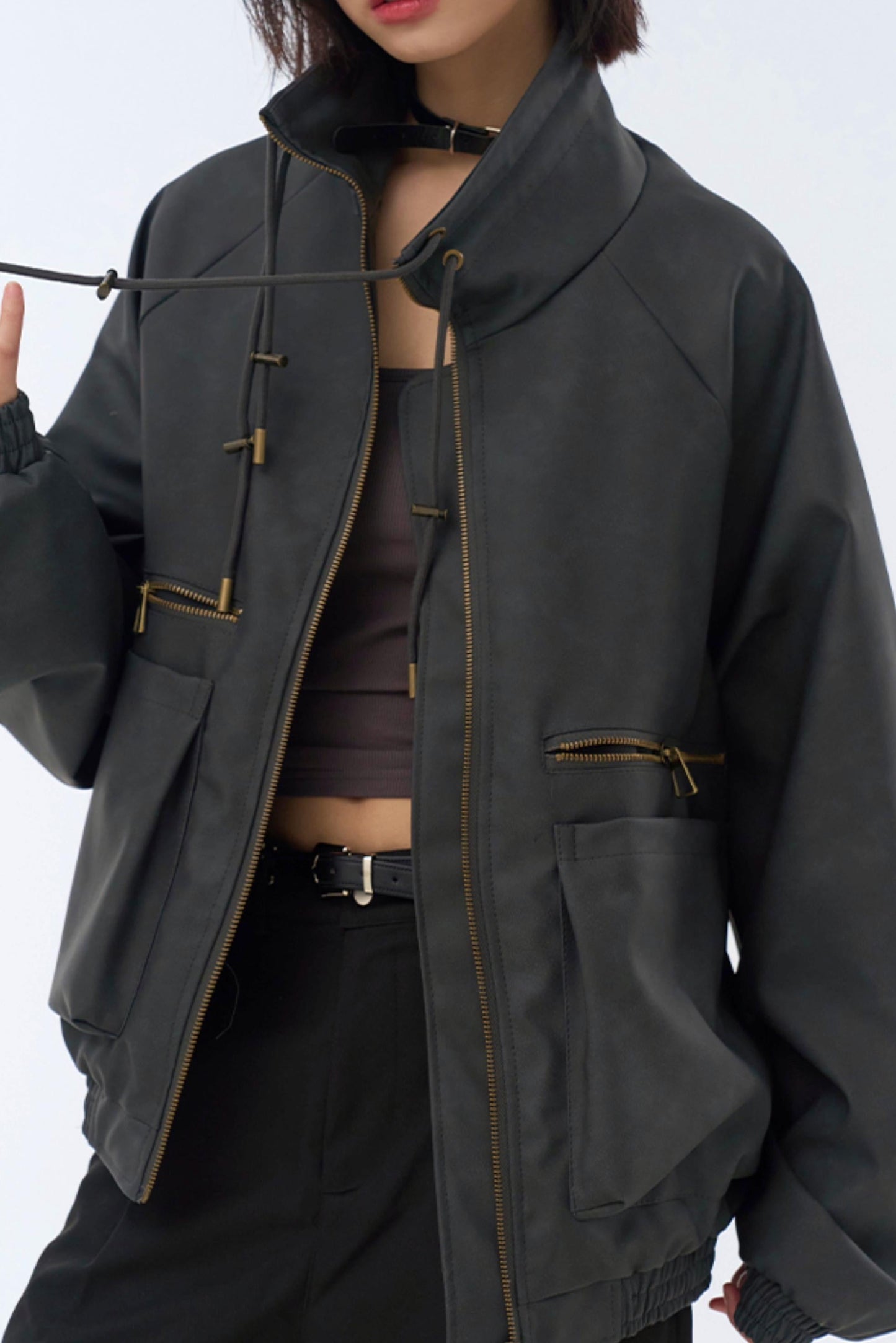 レトロスタンドレザーカラージャケット