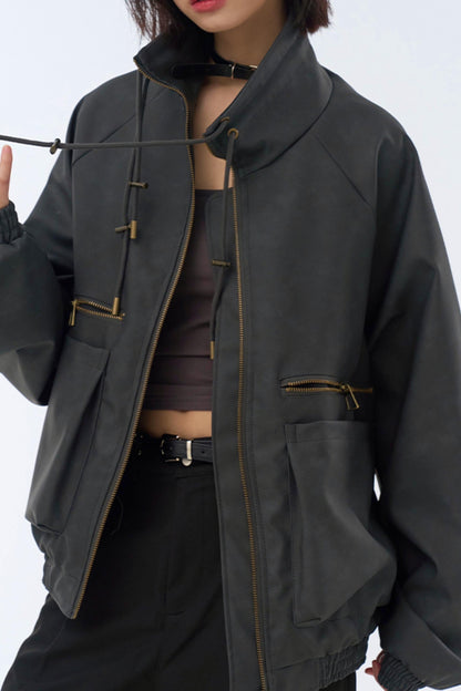 レトロスタンドレザーカラージャケット