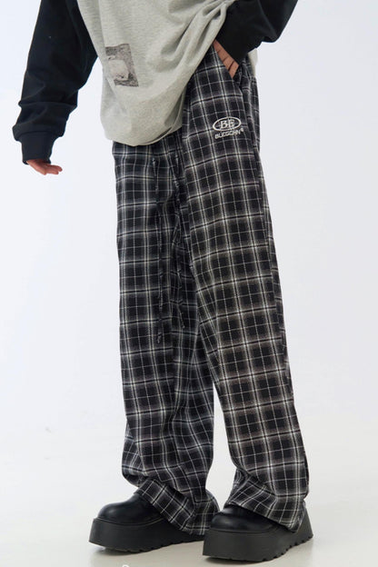 チェック柄ワイドレッグカジュアルパンツ