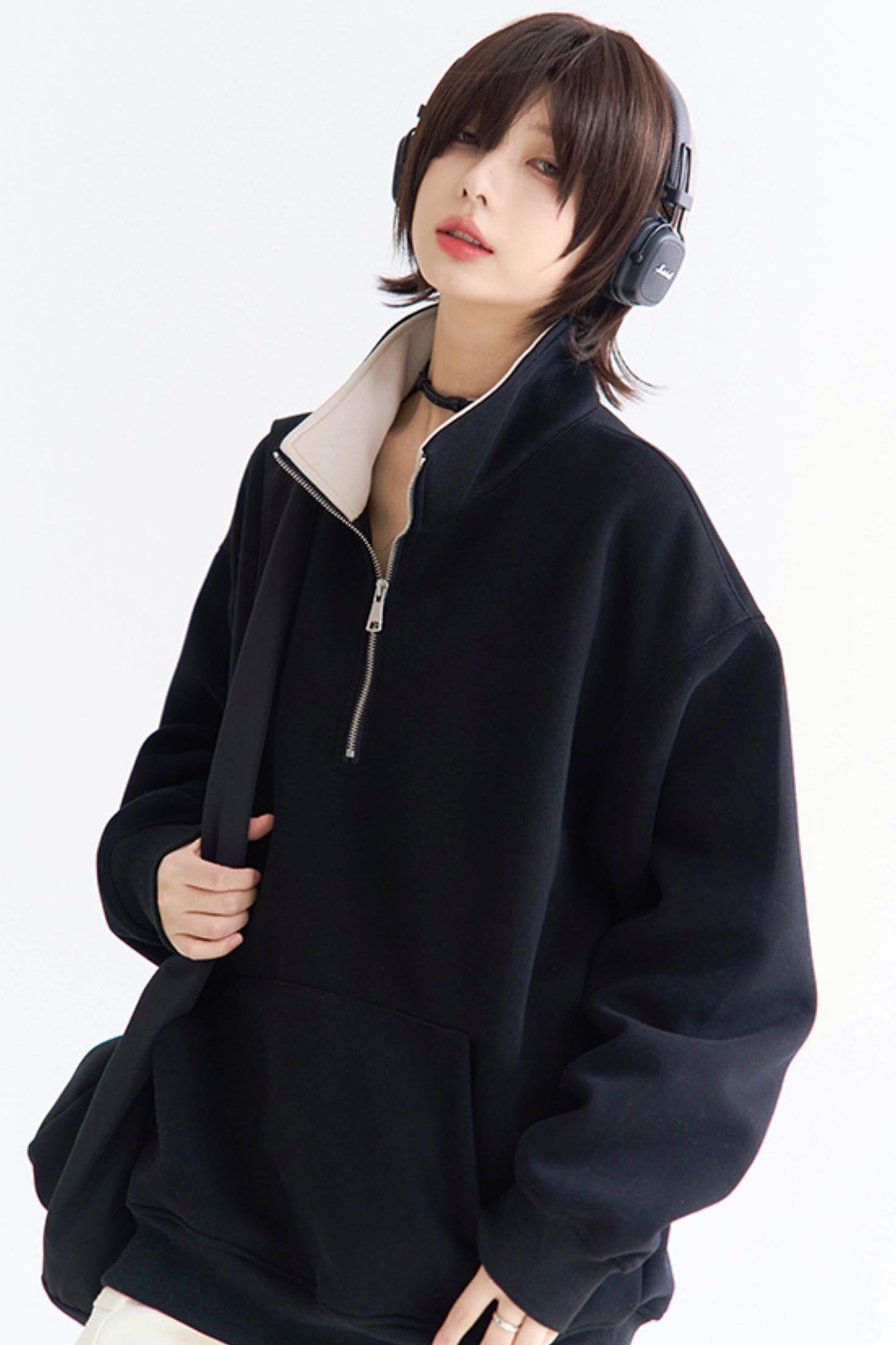 ネックハーフジッププルオーバーハイ