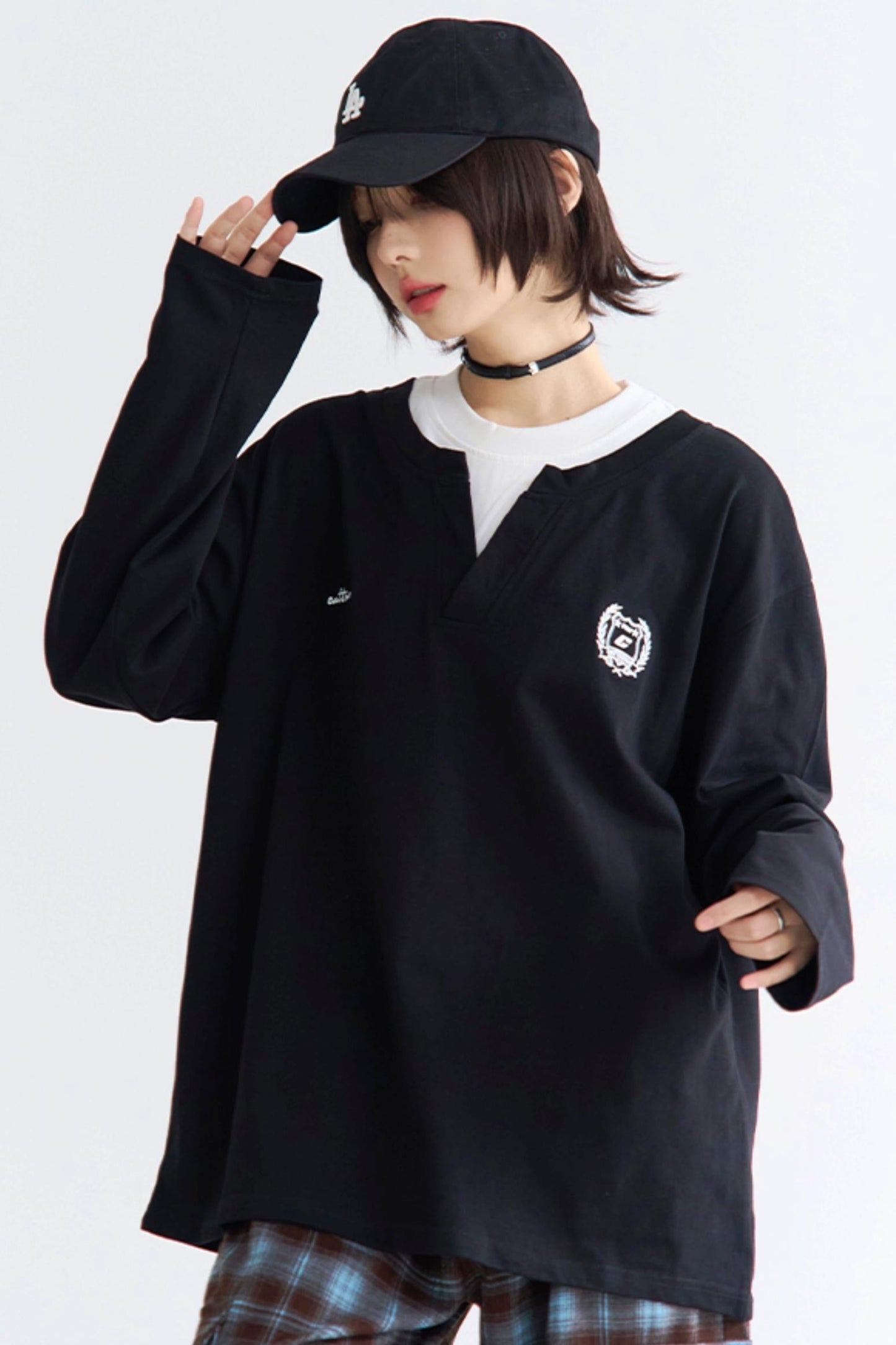 カラースリーブシャツカラーブロックロング