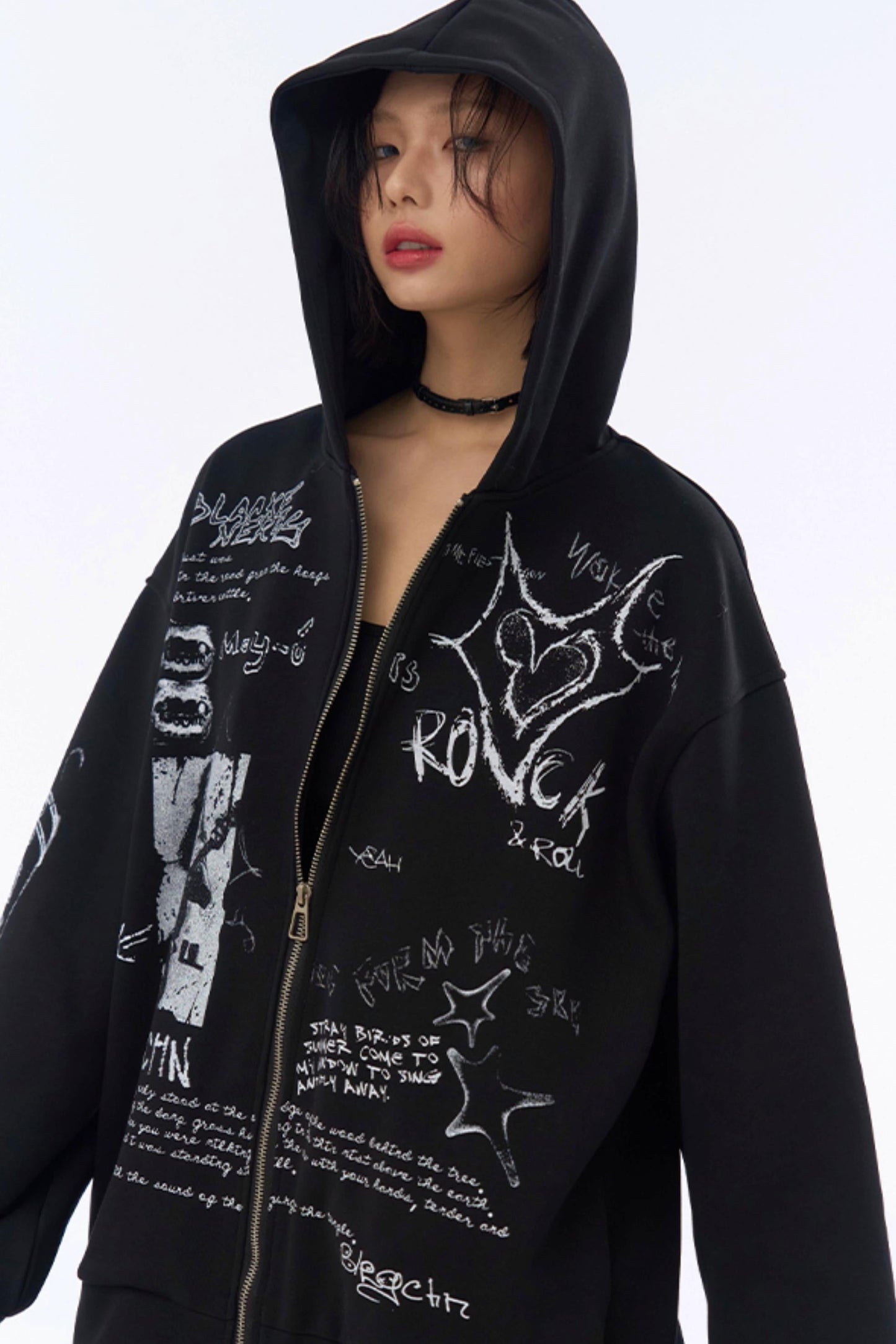 フード付きルーズパーカー グラフィティ