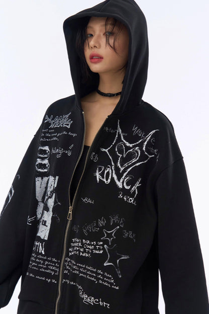 フード付きルーズパーカー グラフィティ