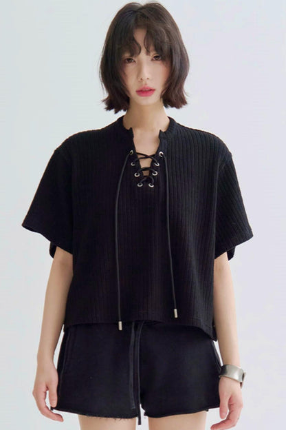 ルーズフィットTシャツ Vネックニット