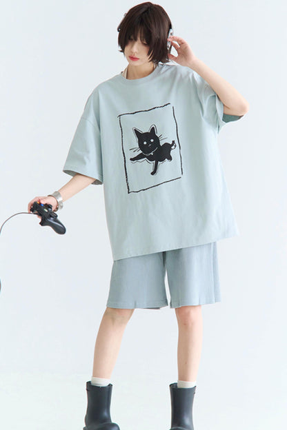 Illustriertes T-Shirt Casual Cat
