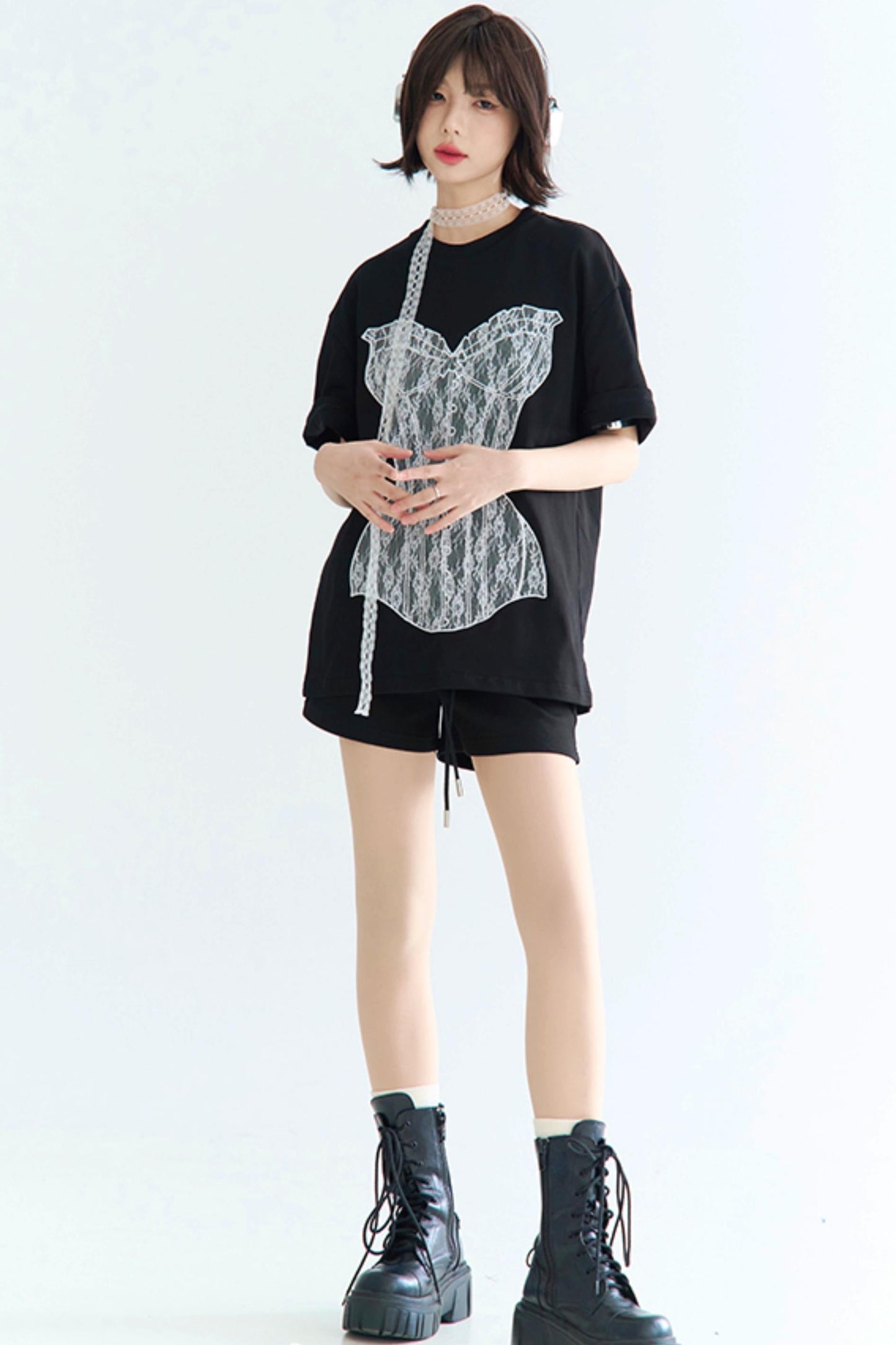 ミニマルレース グラビティシャツ ルーズTシャツ