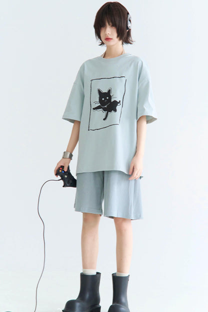 Illustriertes T-Shirt Casual Cat