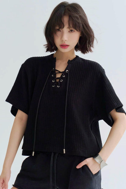 ルーズフィットTシャツ Vネックニット