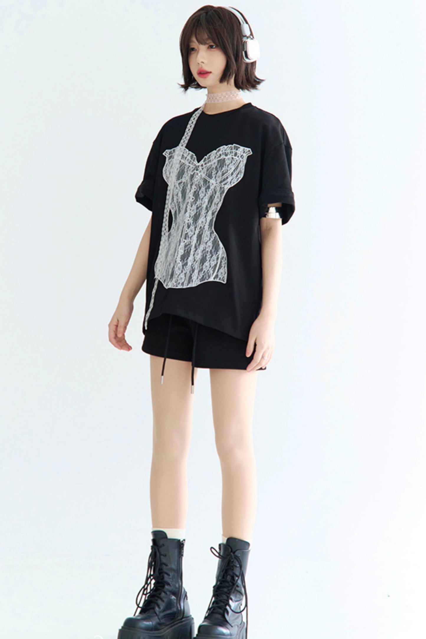 ミニマルレース グラビティシャツ ルーズTシャツ