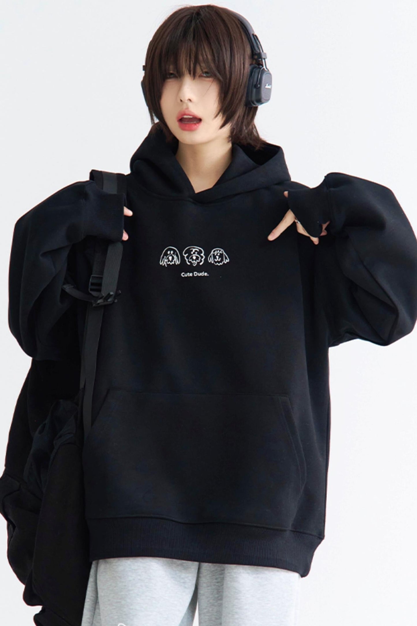 プリントスウェットシャツ フード付き子犬