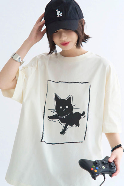 Illustriertes T-Shirt Casual Cat