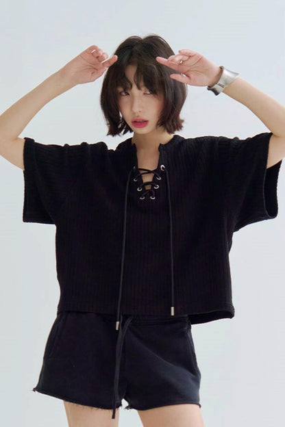 ルーズフィットTシャツ Vネックニット