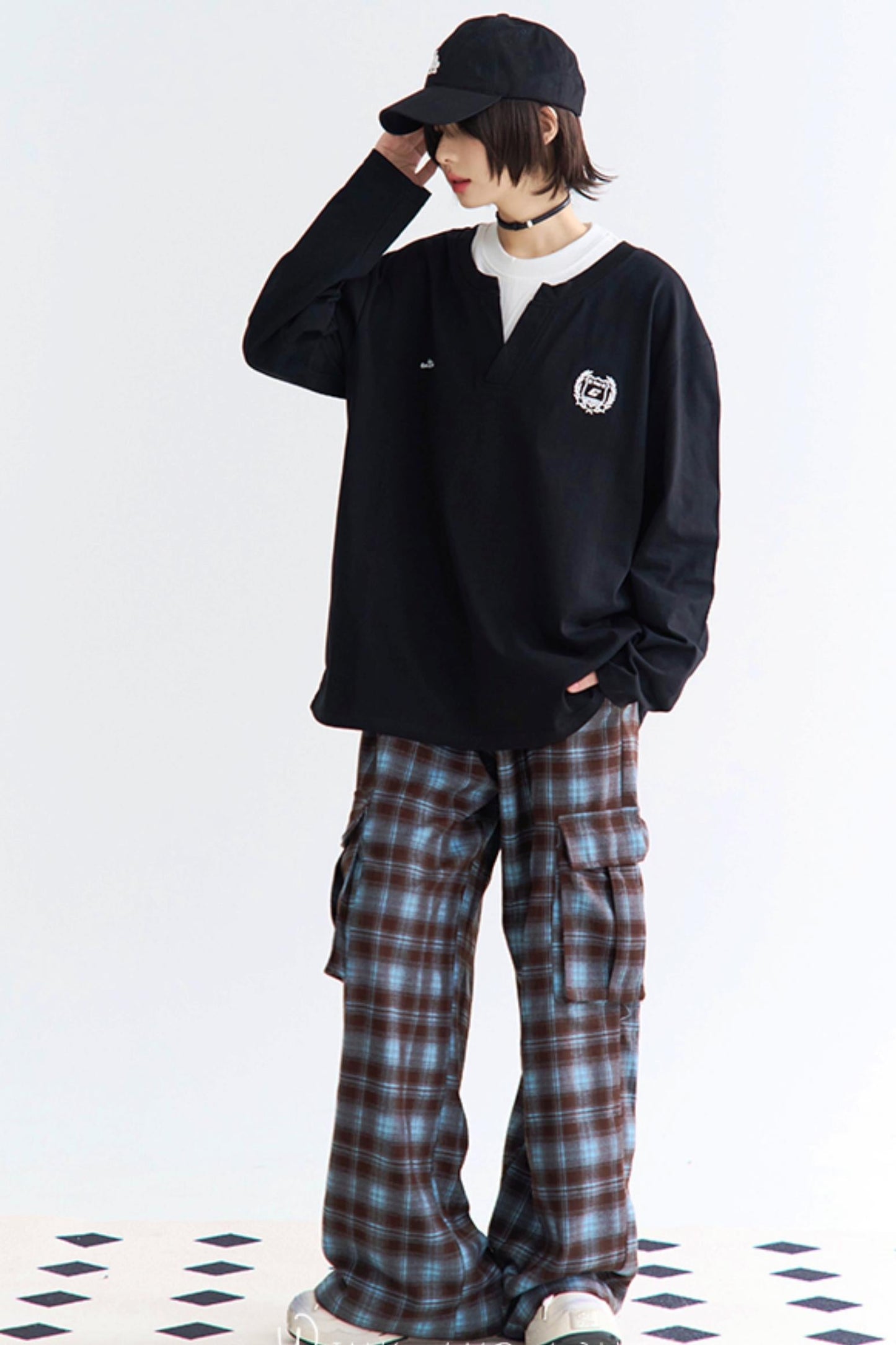 カラースリーブシャツカラーブロックロング