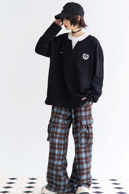 カラースリーブシャツカラーブロックロング