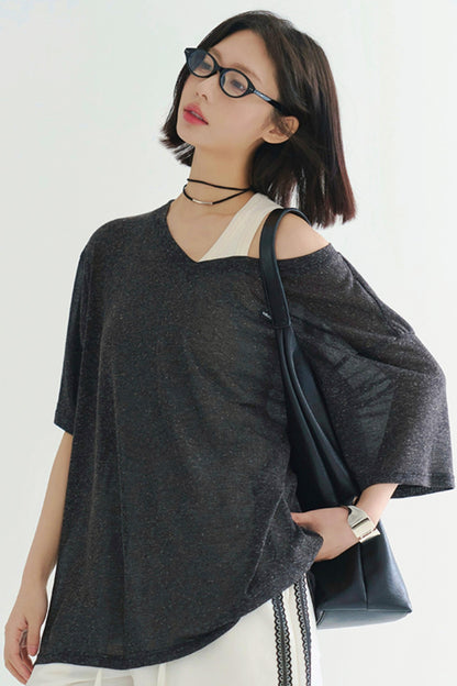 軽量シアーVネックTシャツ