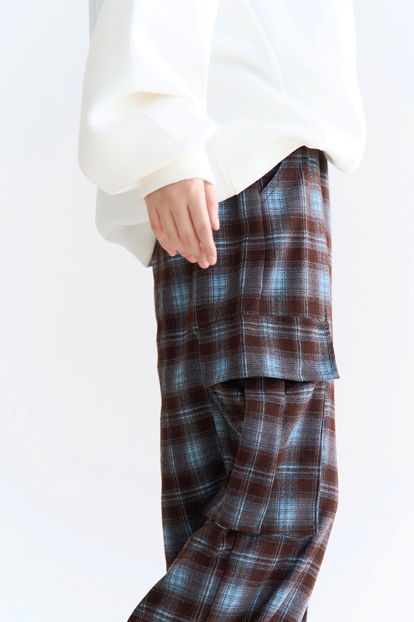 ハイパンツ チェックウエスト ワイド