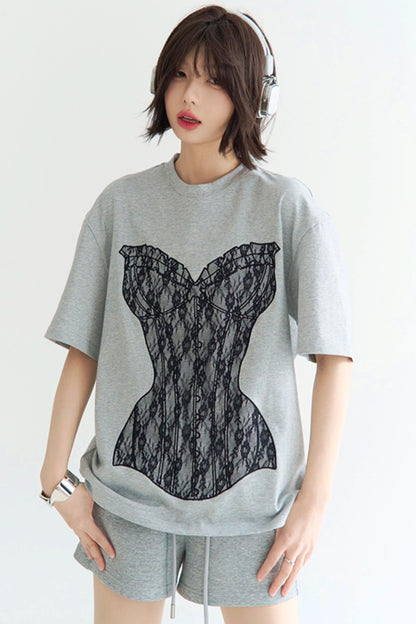 ミニマルレース グラビティシャツ ルーズTシャツ