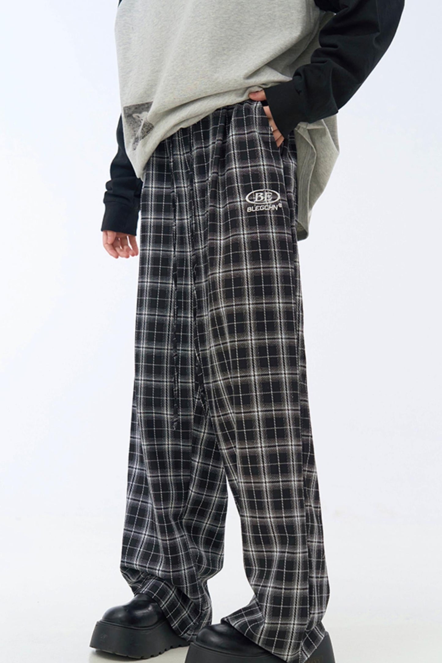 パンツ カジュアル チェック柄 ワイドレッグ