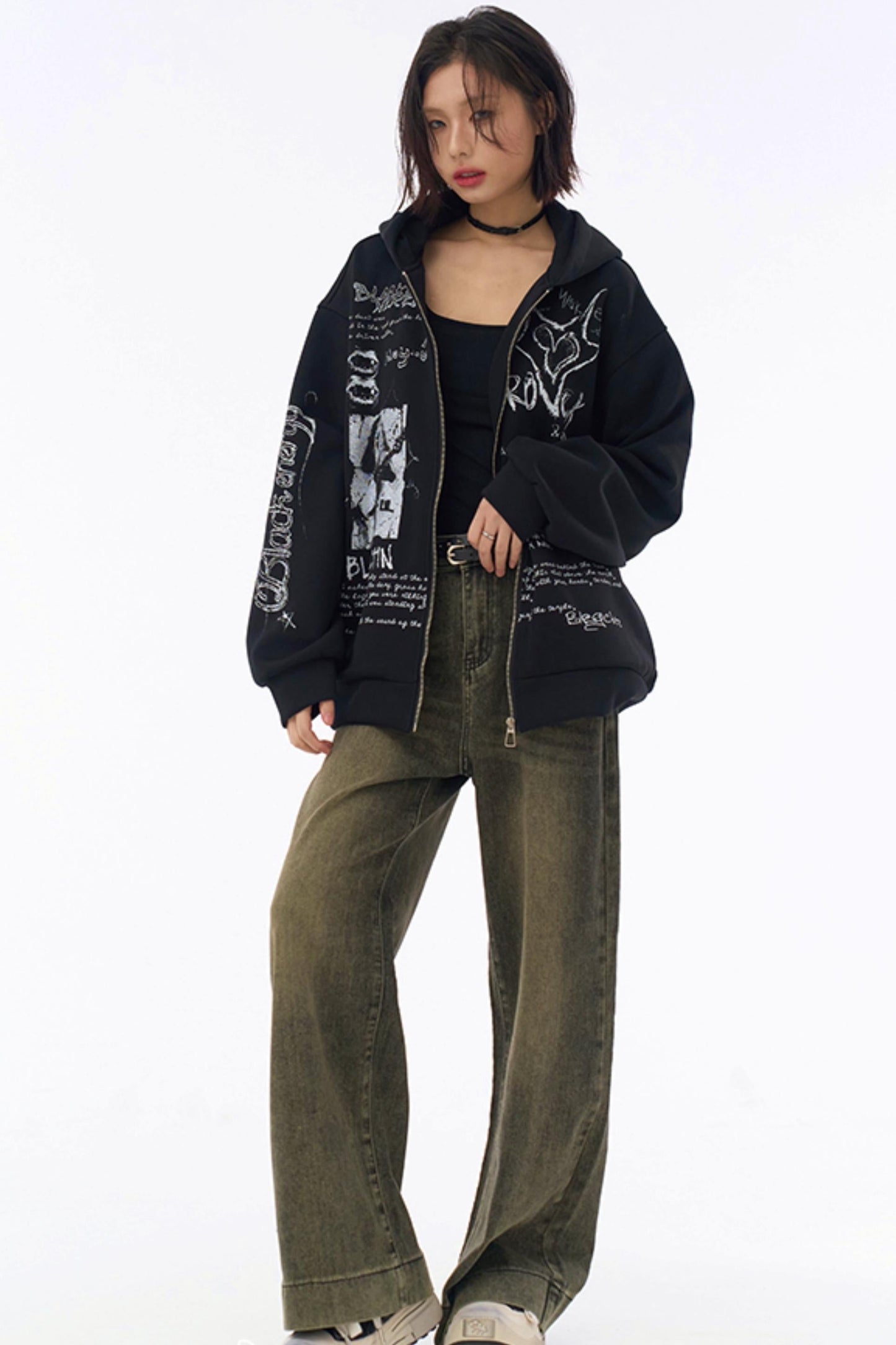 フード付きルーズパーカー グラフィティ