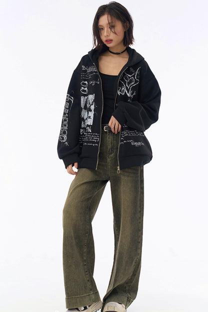 フード付きルーズパーカー グラフィティ