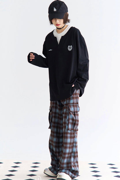 カラースリーブシャツカラーブロックロング