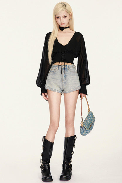 Vネックキャミソールリブソフト