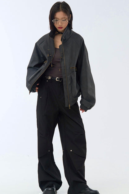 レトロスタンドレザーカラージャケット