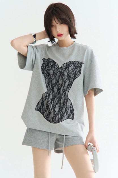 ミニマルレース グラビティシャツ ルーズTシャツ