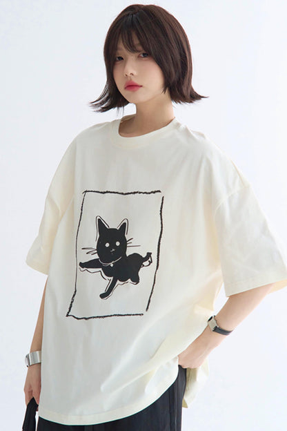 Illustriertes T-Shirt Casual Cat