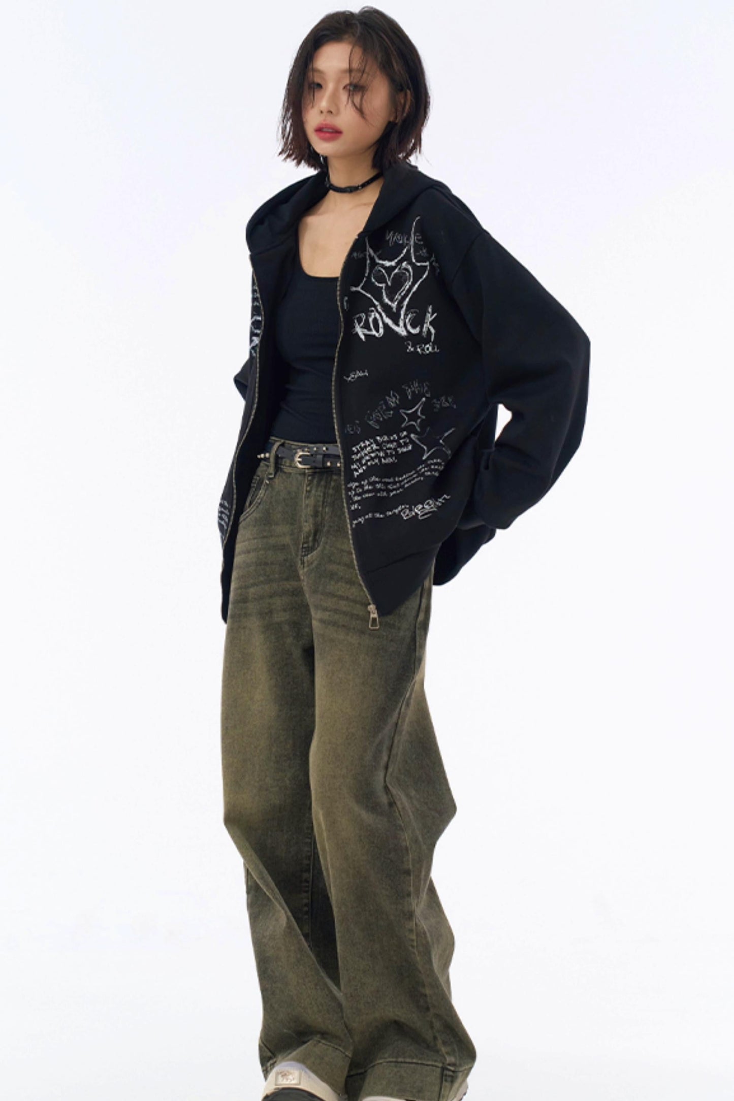 フード付きルーズパーカー グラフィティ