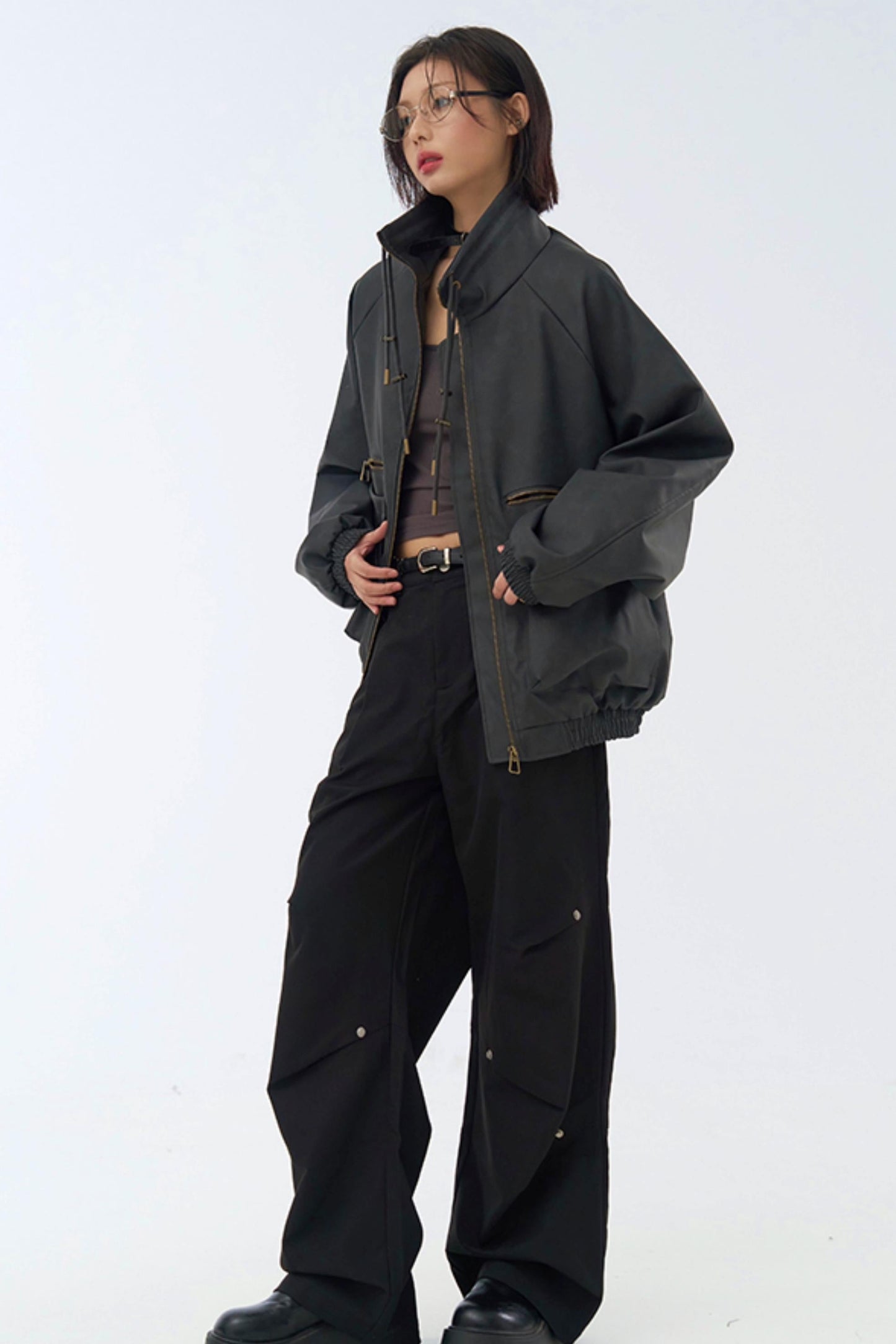 レトロスタンドレザーカラージャケット