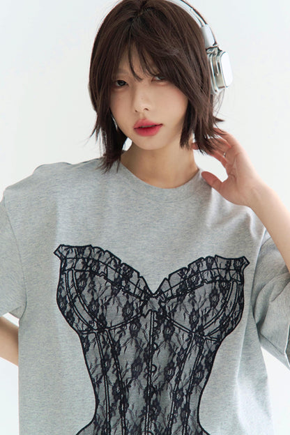 ミニマルレース グラビティシャツ ルーズTシャツ