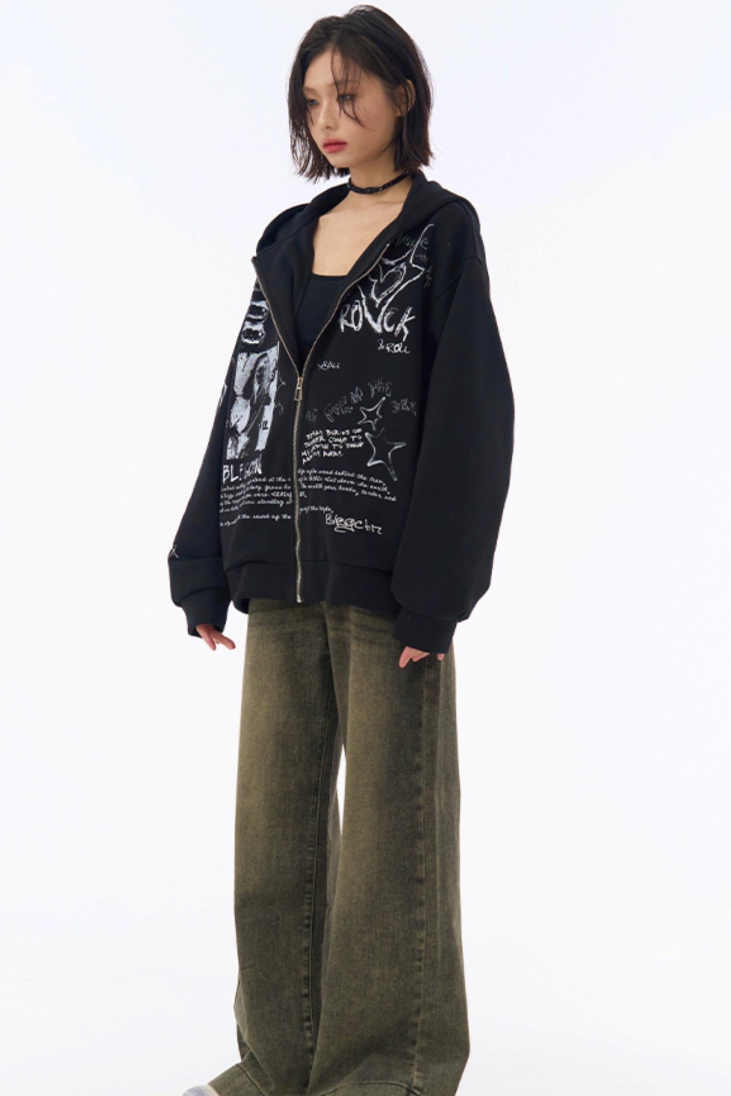 フード付きルーズパーカー グラフィティ