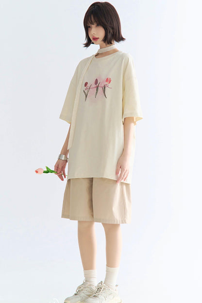 ミニマリストプリントTシャツ チューリップ