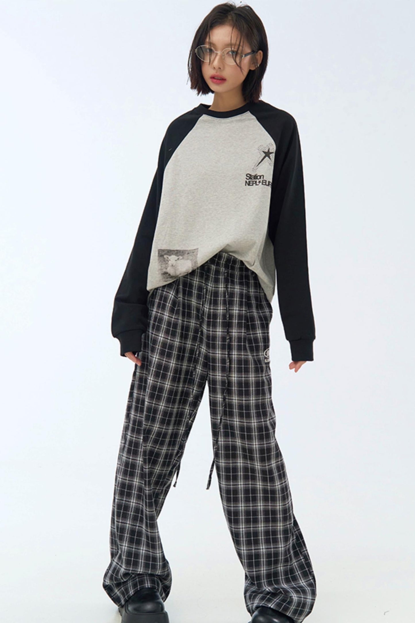 パンツ カジュアル チェック柄 ワイドレッグ