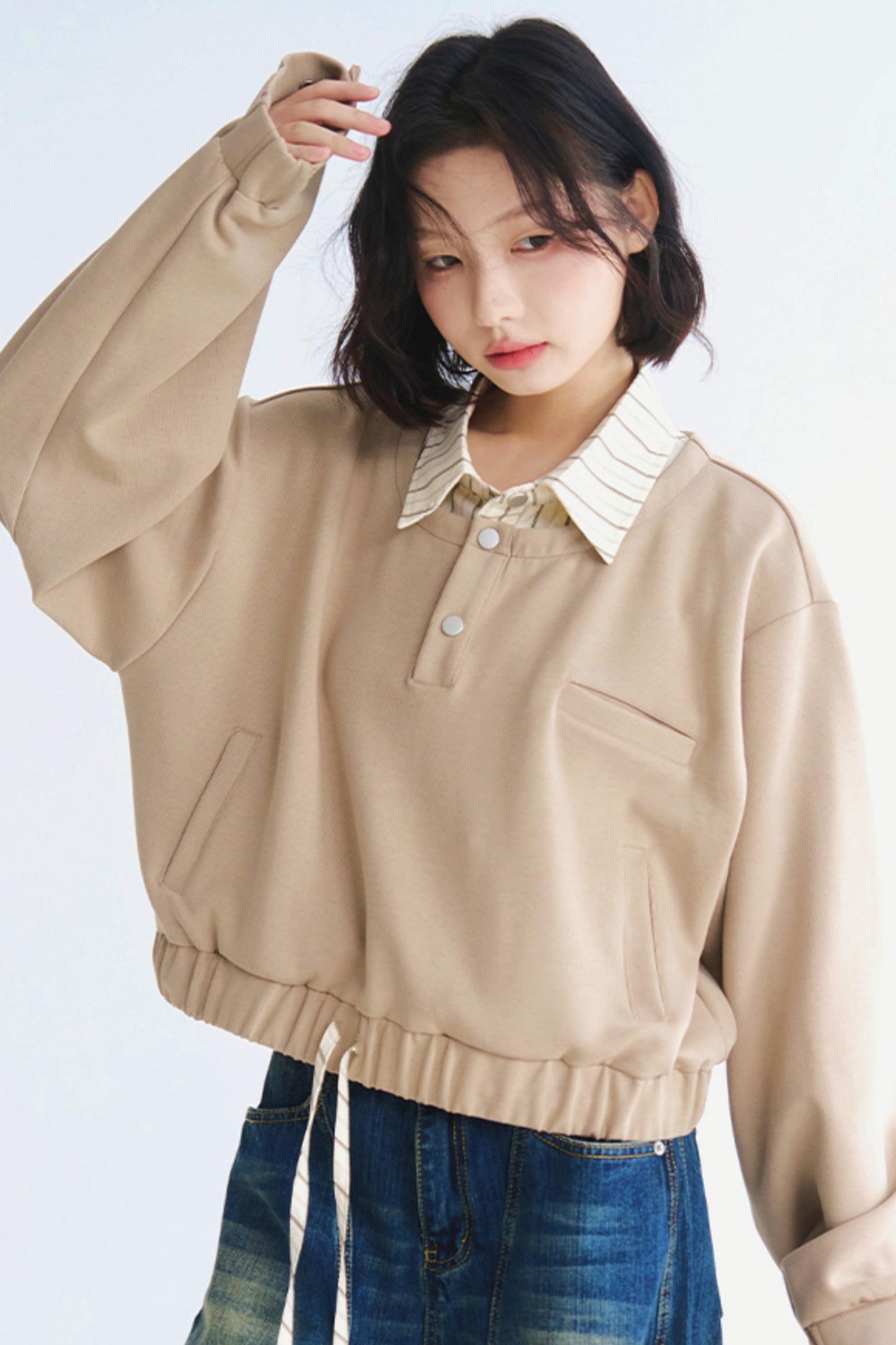 Pullover-Oberteil mit Kragen im Lagenlook