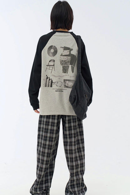 フィットスリーブルーズプリントロングTシャツ コリジョン