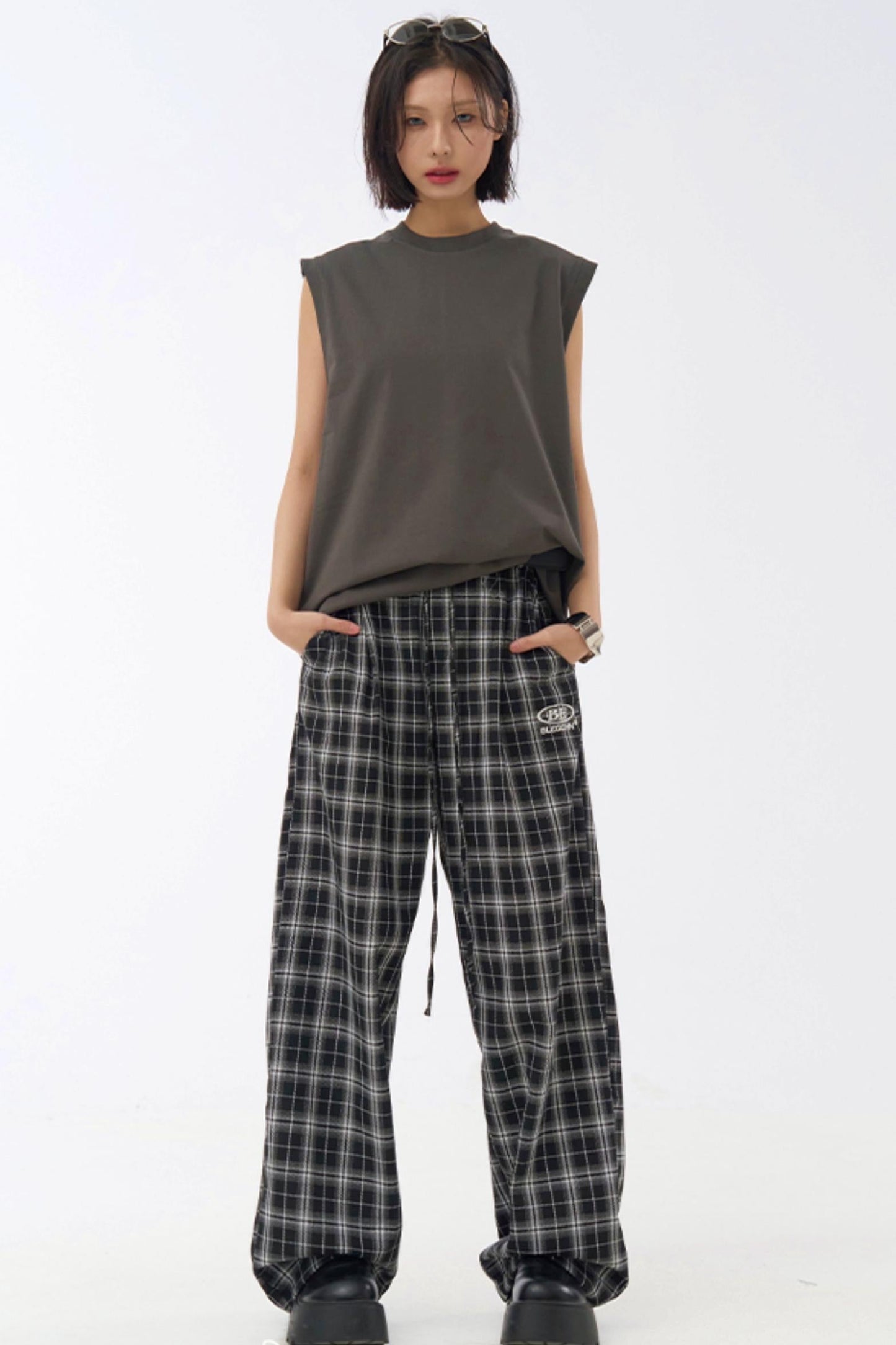 パンツ カジュアル チェック柄 ワイドレッグ