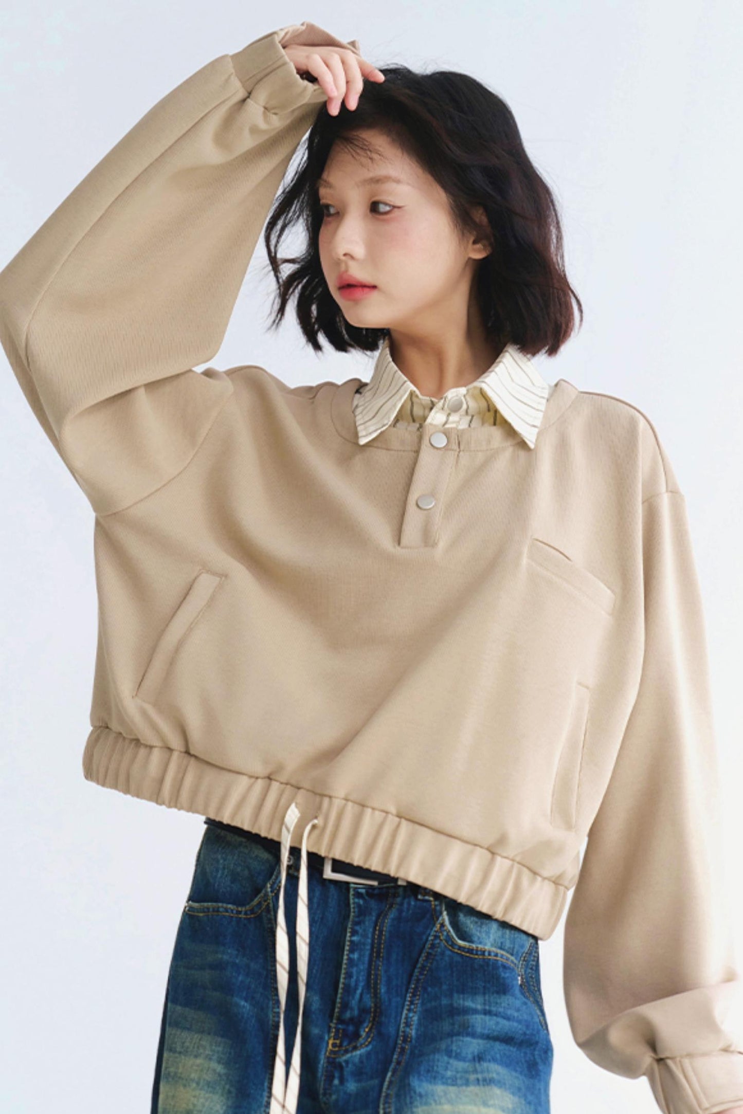 Pullover-Oberteil mit Kragen im Lagenlook