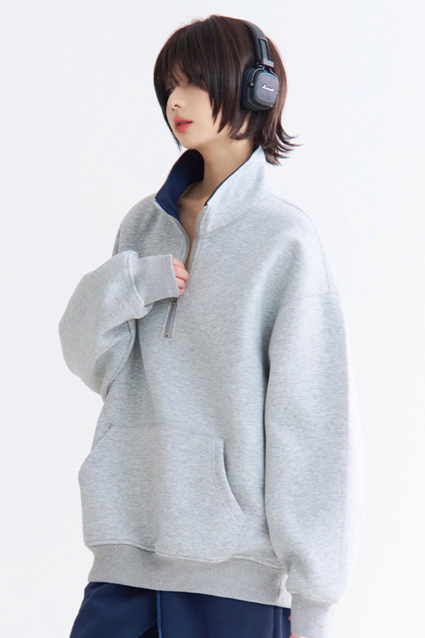 ネックハーフジッププルオーバーハイ