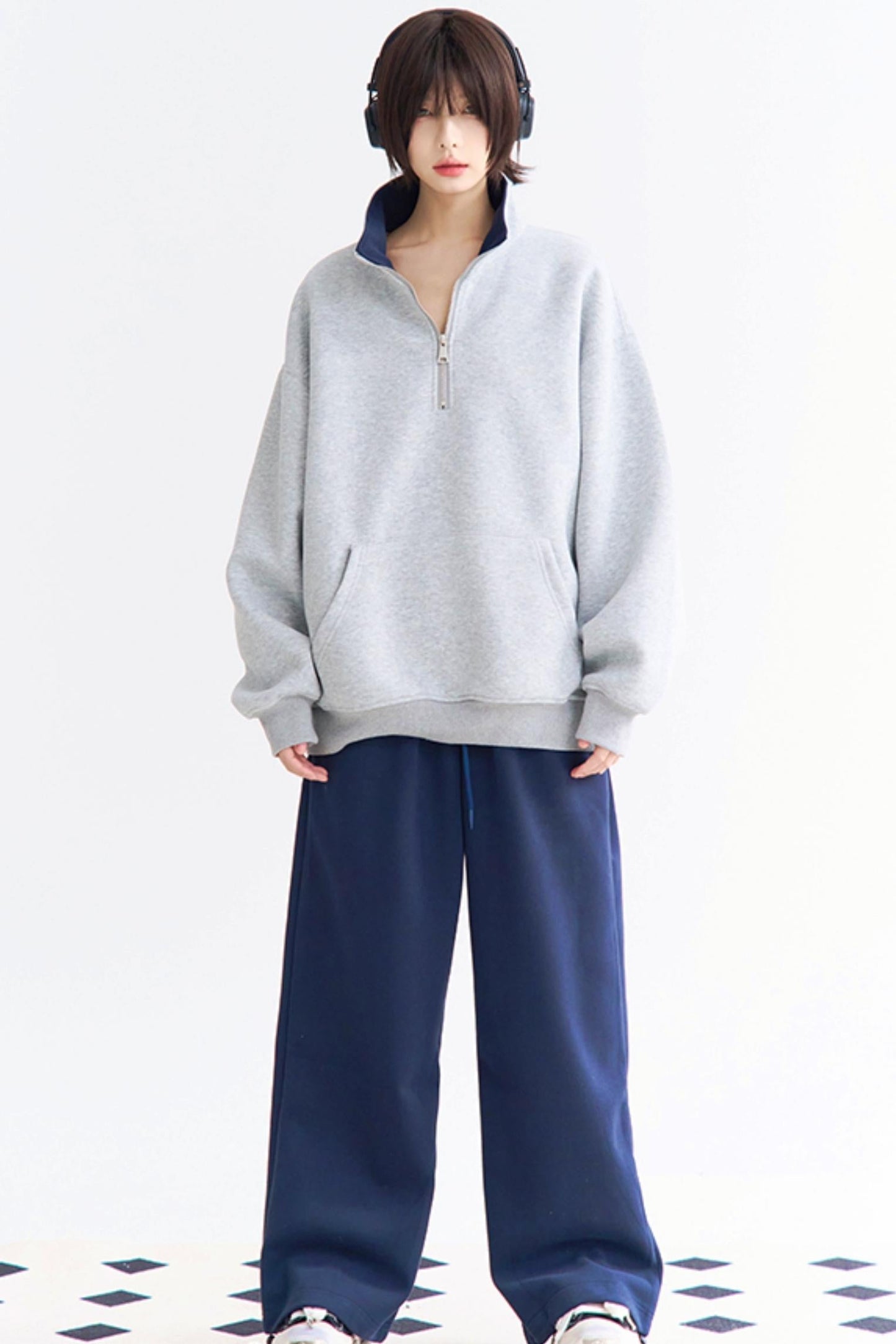 ネックハーフジッププルオーバーハイ