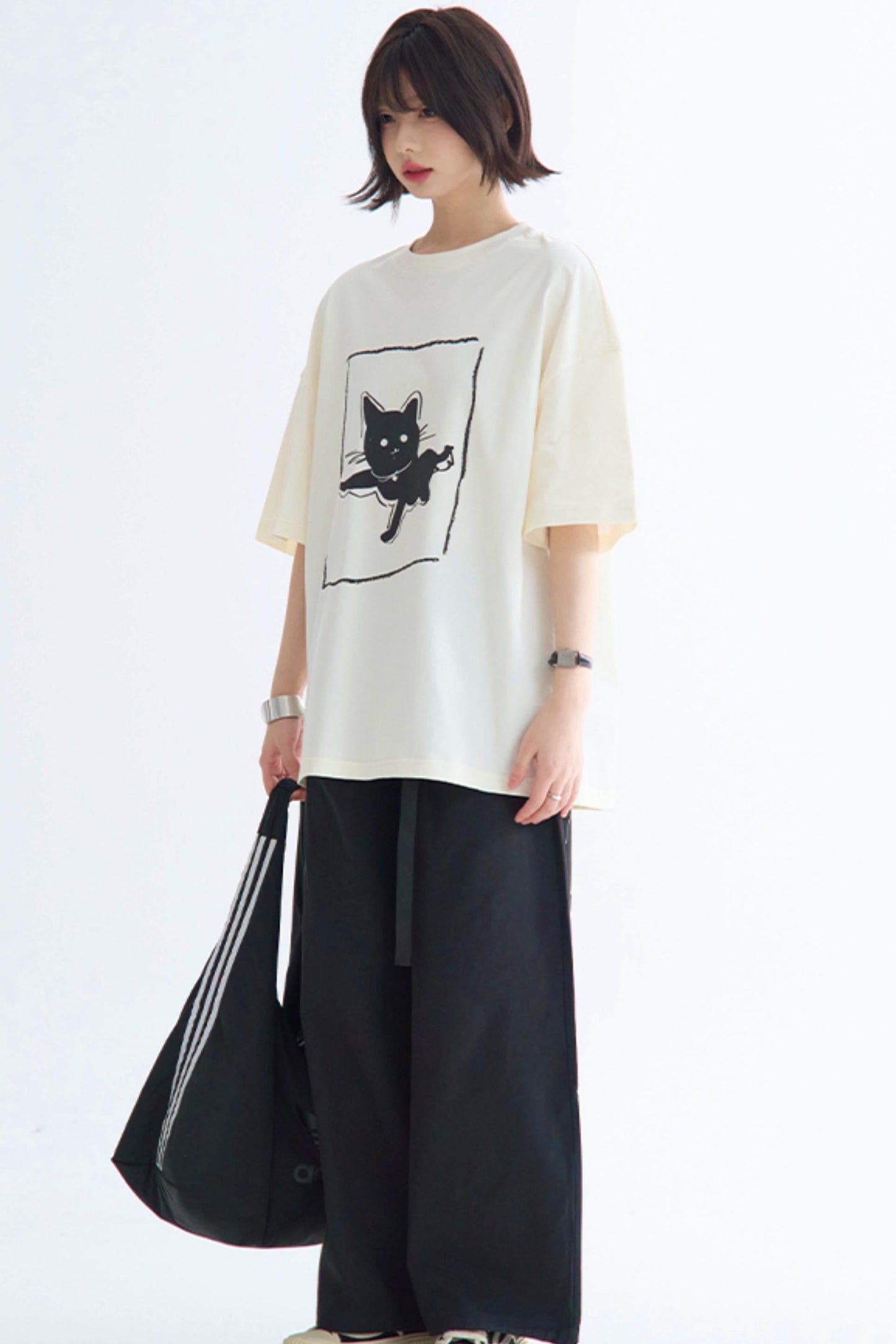 Illustriertes T-Shirt Casual Cat