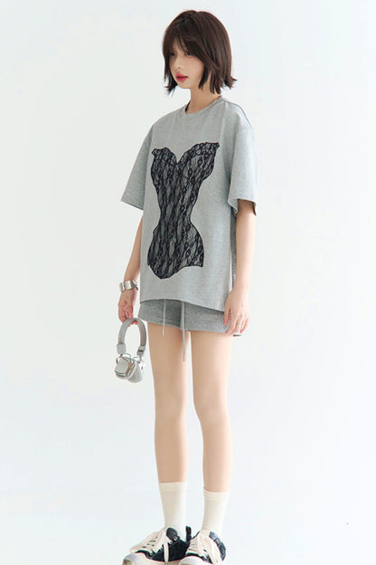 ミニマルレース グラビティシャツ ルーズTシャツ